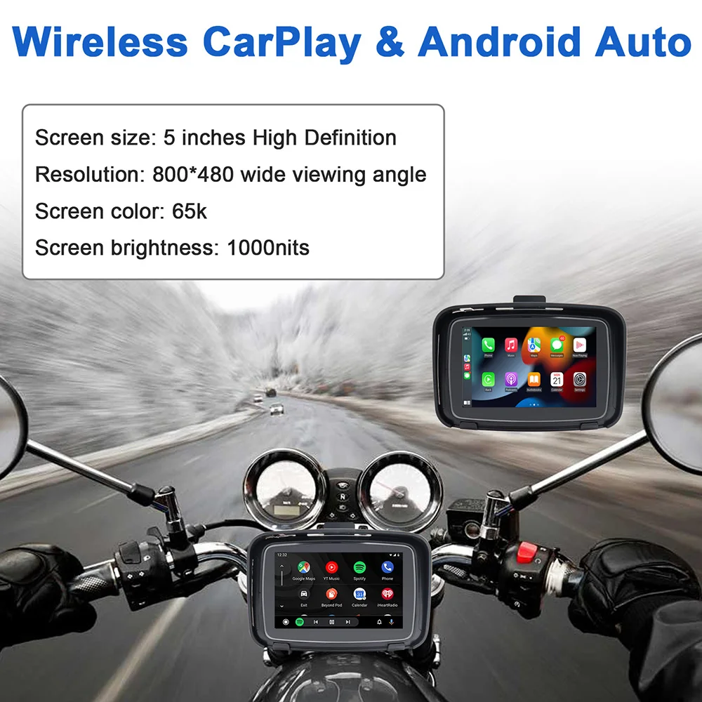 5 Inch Motorcycle GPS Moto Navigation Portable Motor Navigator GPS Navigation Motorcycle Carplay Android Auto Stereo Waterproof