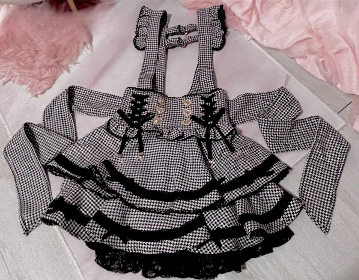 

Spring Summer New JSK Cute Girls Versatile High Waist Short Suspender Skirts Japanese Sweet Plaid Ribbon Bow Cake Skirt Shorts