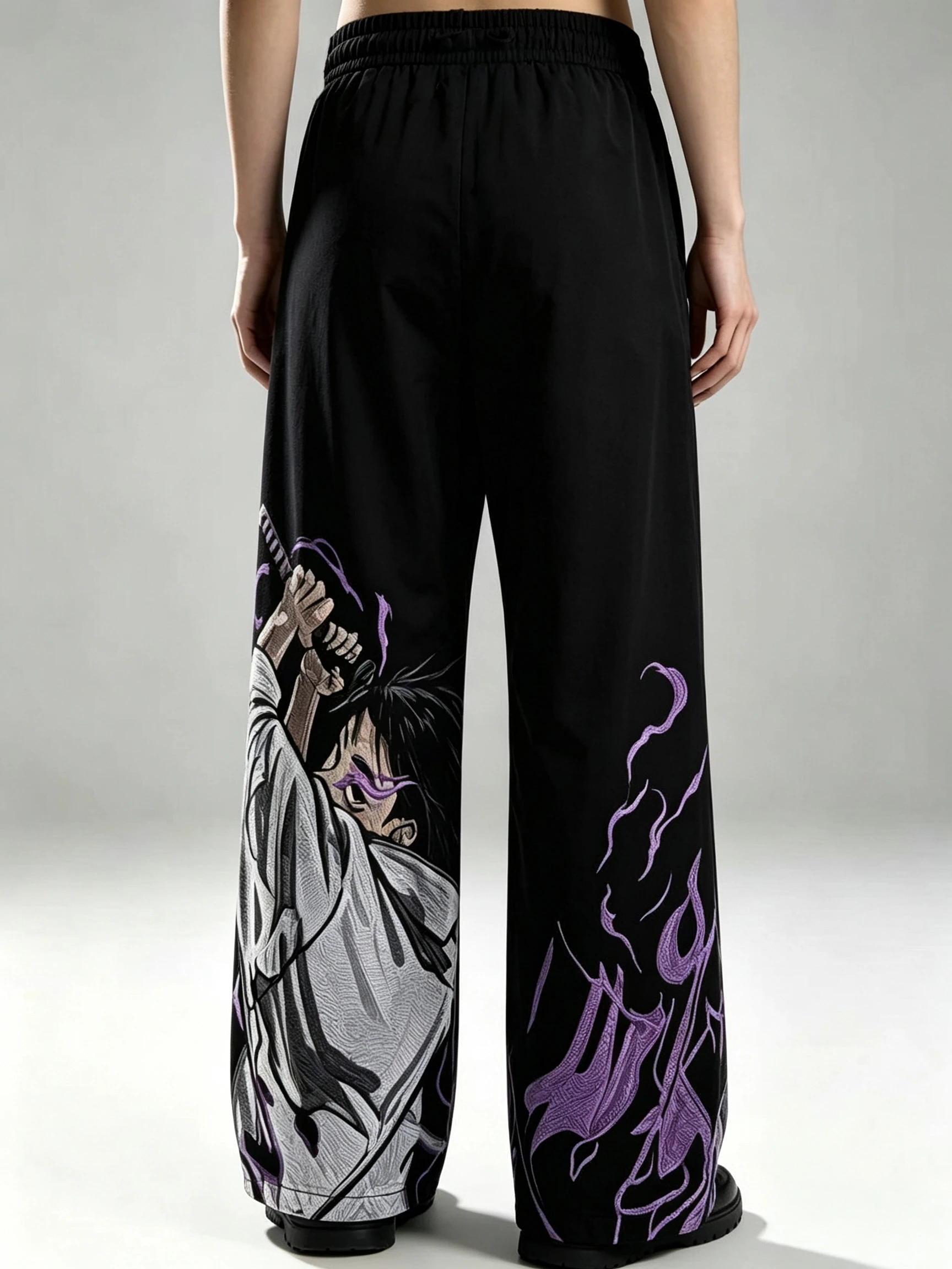 Anime Samurai Character Purple Flame Print Straight Pants Summer Quick Dry Sports Trousers Unisex Streetwear Loose Long Pants