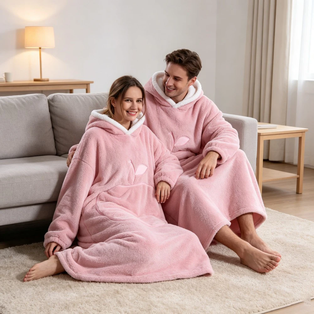Adult Wearable TV Blanket Hoodie Extra Long Sherpa Fleece Hooded Blanket Sweatshirt Embroidery Large Pocket Winter Warm Blankets