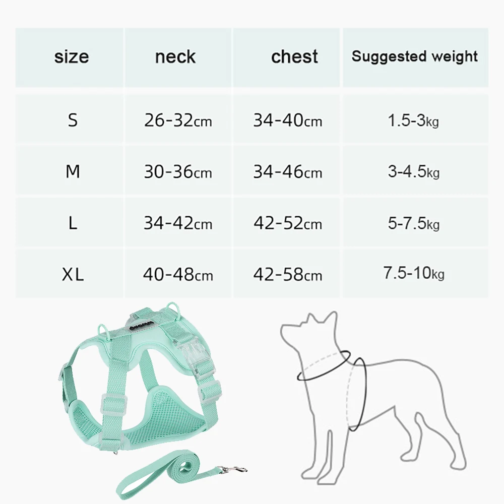 Pastel Dog Harness Leash Set- Soft Macaron Color No-Pull Vest for Small Medium Dogs - Cute Adjustable Pet Leash Set