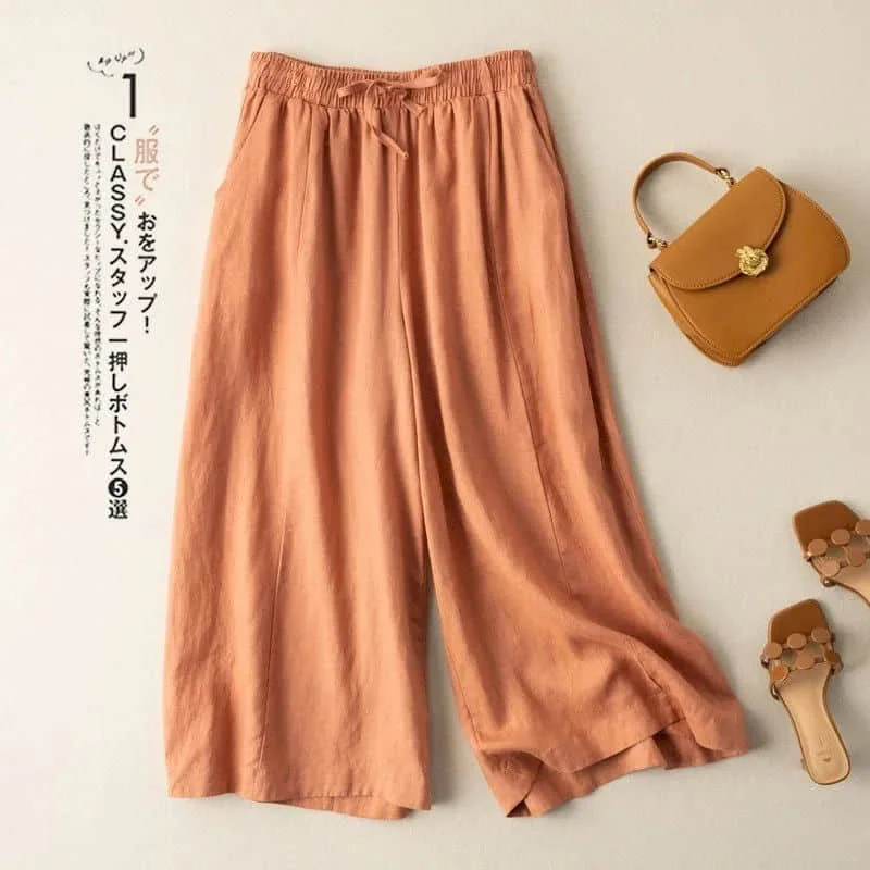 Straight Pants Solid Lace-up Elastic Waist Cropped Baggy Trousers Casual Korean Style Wide Leg Pants Streetwear Women Clothing