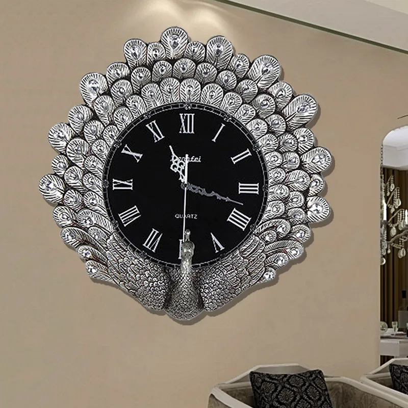 Y*-Peacock Round Wall Clocks Nordic Restaurant Simple Fashion Wall Watch Minimalist Chinese Style De Parede Home Decoration