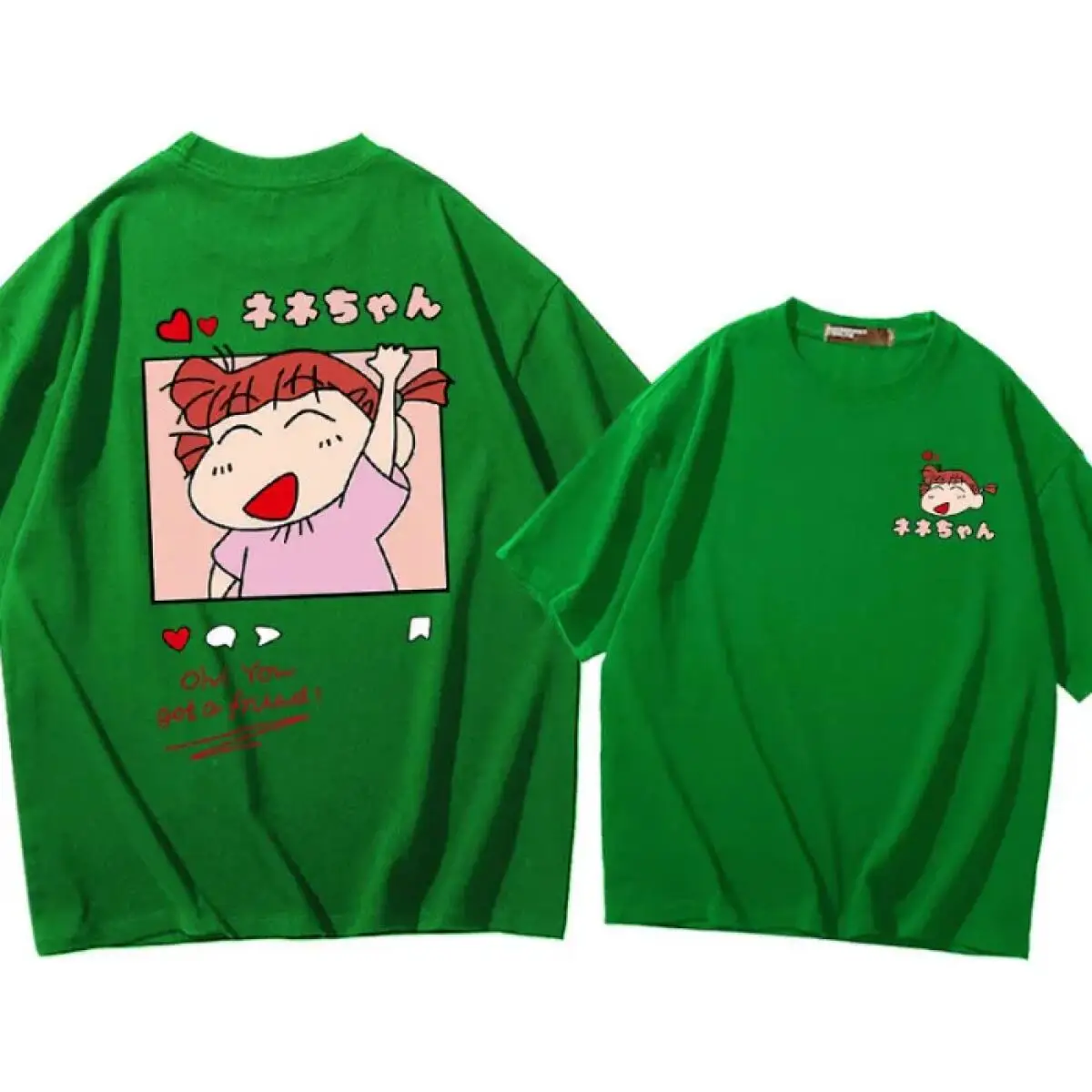 2026 Summer Crayon Shin Chan Nene Chan Print Cotton Loose Men T Shirt Retro Y2K Friendship Graphic