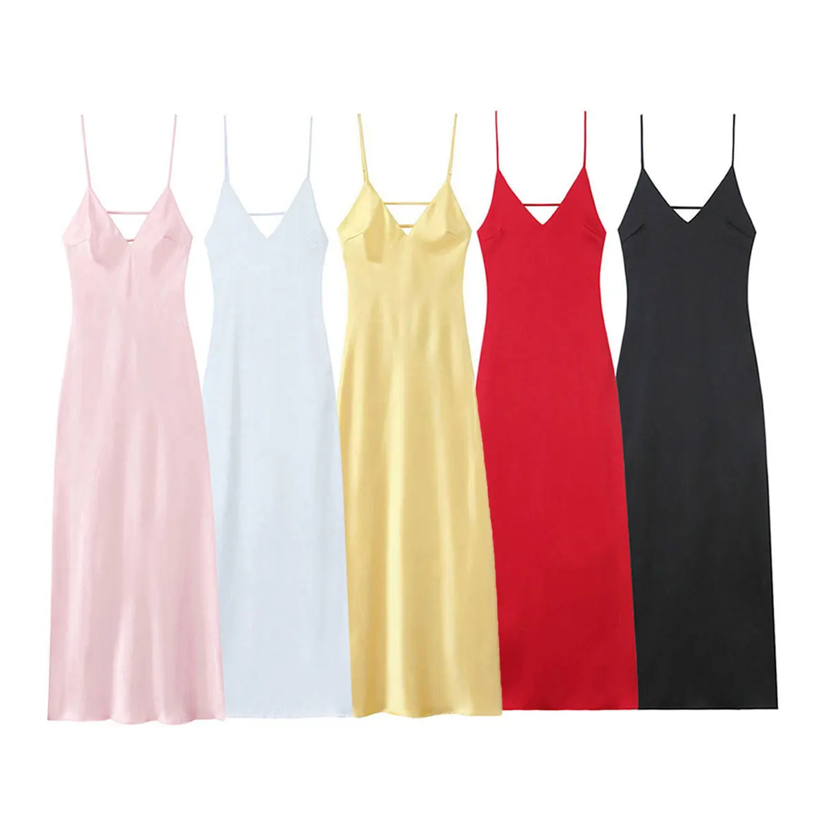 HH Zomer Strand Vakantie Midi Jurk Voor Vrouwen Trendy Solid Backless Mouwloos Slanke V-hals Terug Rits Party Sexy Sling Jurk - afbeelding 2