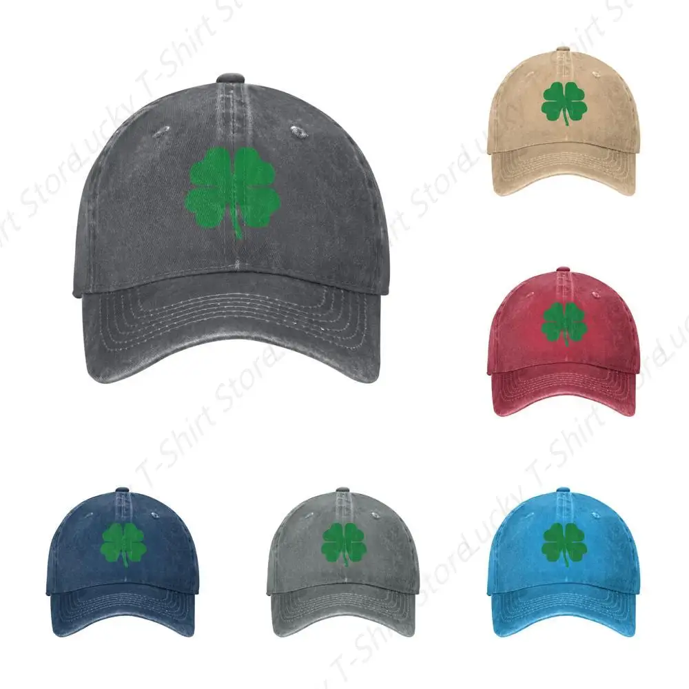 Green 4 Leaf Clover Denim Trucker Hat Fashion Baseball Cap for Men Women Cowboy Caps Classic Ball Dad Hats for Casual Headwear