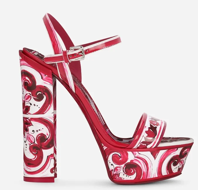 Chunky Heel Platform Lady Sandals Shoes Sexy Blue and white Porcelain Color  Woman Pumps Fashion High Heels Dress Party Shoes