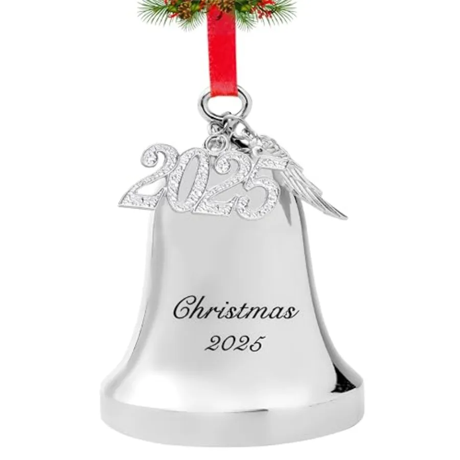 FKOG الفضة 2025 عيد الميلاد جرس مزلقة جرس زخرفة مع أجنحة الملاك لذكرى الزفاف ذكريات متزوجة حديثي الولادة الديكور