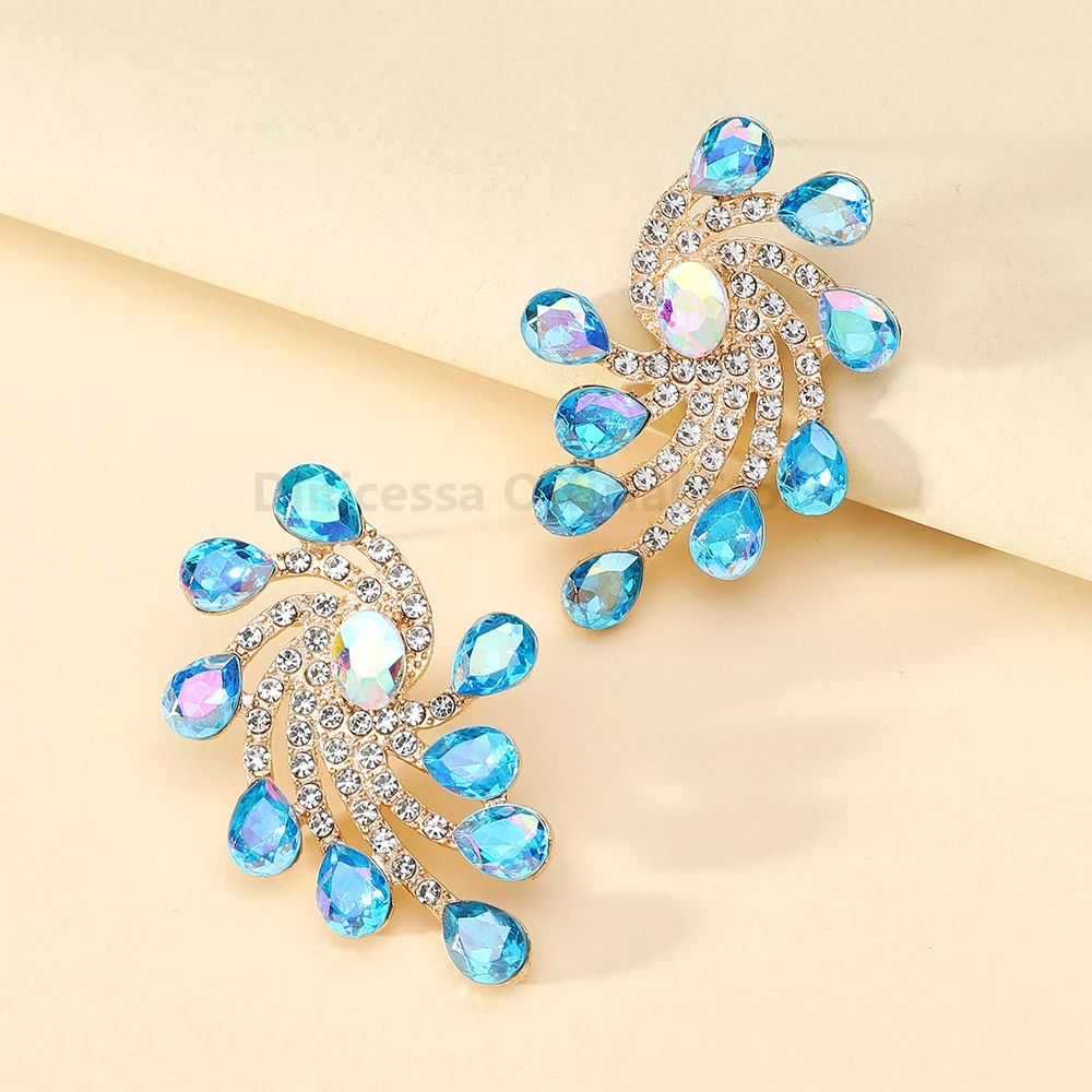 Elegant Irregular Geometric Rhinestone Earrings For Women Trendy Luxury Design Bride Wedding Party Charming Jewelry Accessories
