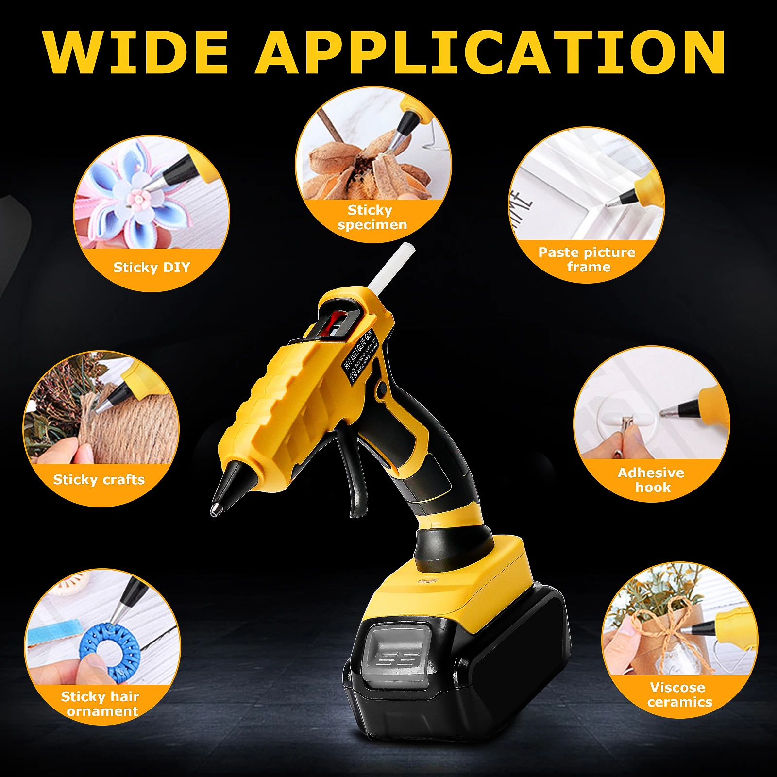 RexLeLXB 50W Cordless Hot Glue Gun Handheld Quick Heating Hot Melt Glue Gun with 30pcs 7mm Sticks for Dewalt 20V Battery Pin