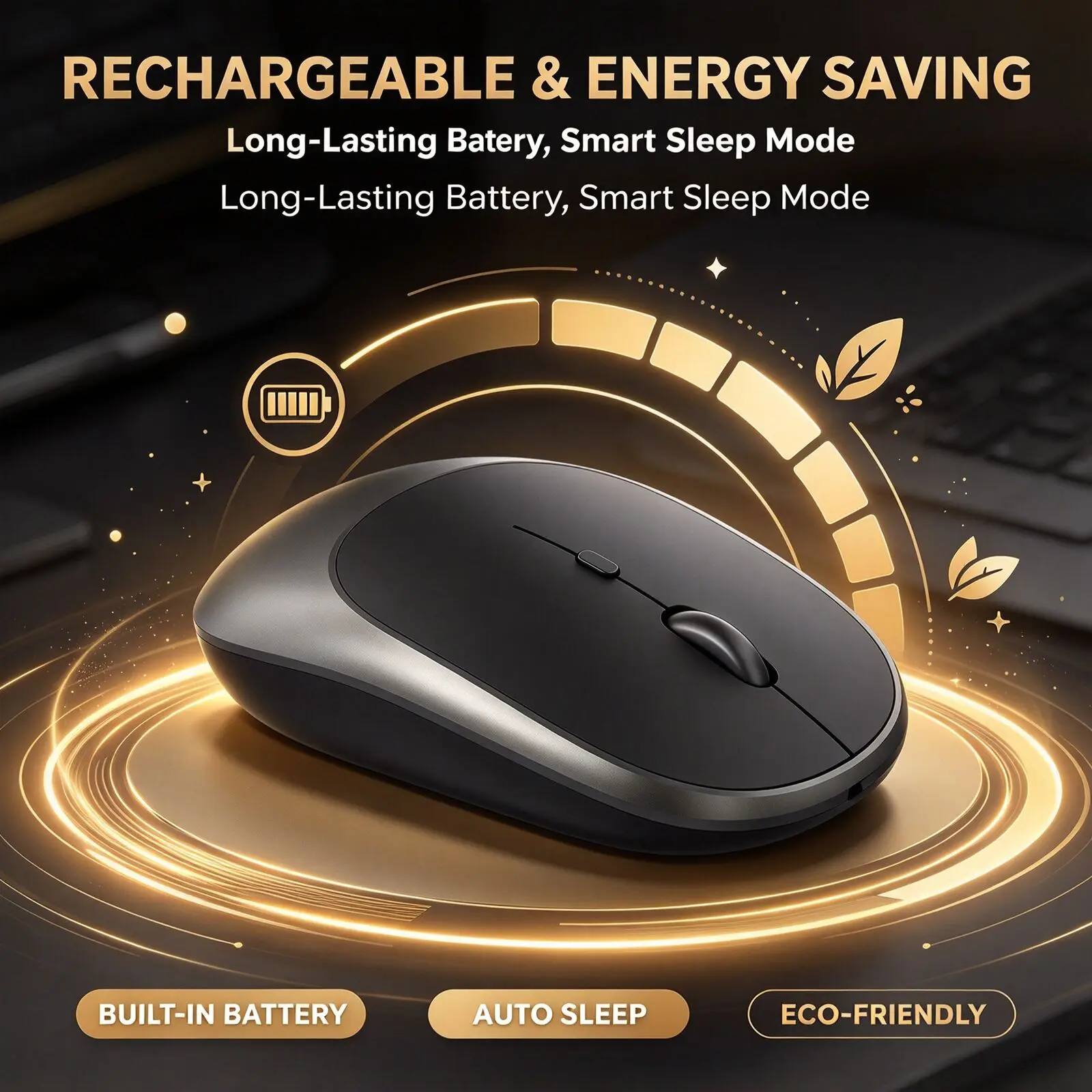 Rechargeable Wireless Mouse 2.4G 3‑Button Ergonomic Mouse 800‑1600 DPI 500mAh Built‑in Receiver 10M Range For Laptop PC Desktop