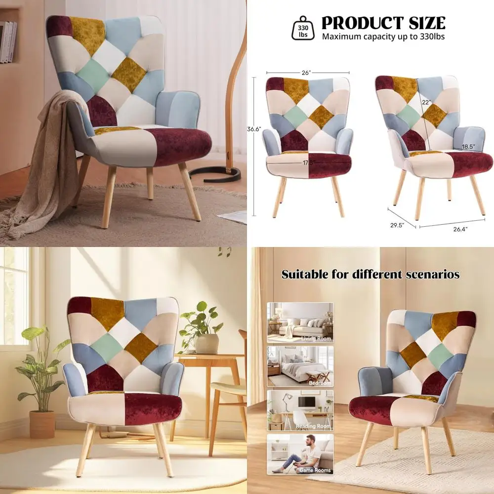 Modern High Back Armchair in Burgundy for Living Room, Bedroom, and Waiting Areas with Bohemian Style