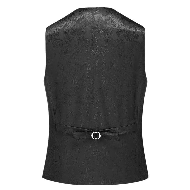 Asian-sized Men's Black Suit Vests, Sleeveless V-neck Vest Jacket with Cashew Flower Pattern, Suitable for Weddings/Parties Top.