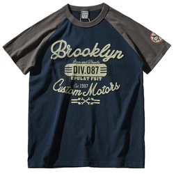 Summer New American Retro Short-sleeved O-neck Letter Printed T-shirt Men's Fashion Simple 100% Cotton Washed Casual Sport Tops