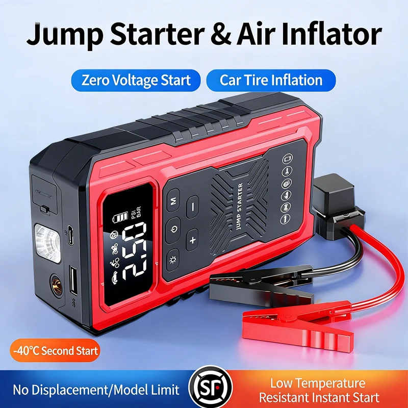 12V 7200mAh Auto Battery Booster Car Jump Starter with Air Pump Portable Start Power Supply with LED Light for Car Motorcycles