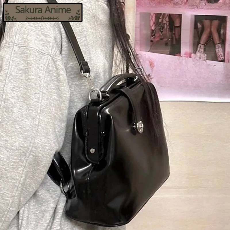 Pu レザー Y2k シンプルなバックパック女性ストリートヴィンテージプレッピー美的ハンドバッグトレンディな学生すべて一致スクールバッグ