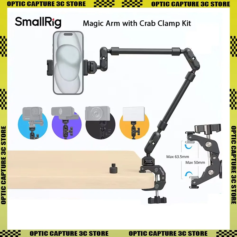 

SmallRig Desktop Shooting Magic Arm with Crab Clamp Kit Adjustable Magic Arm for Smartphones Webcams and Action Cameras 4766