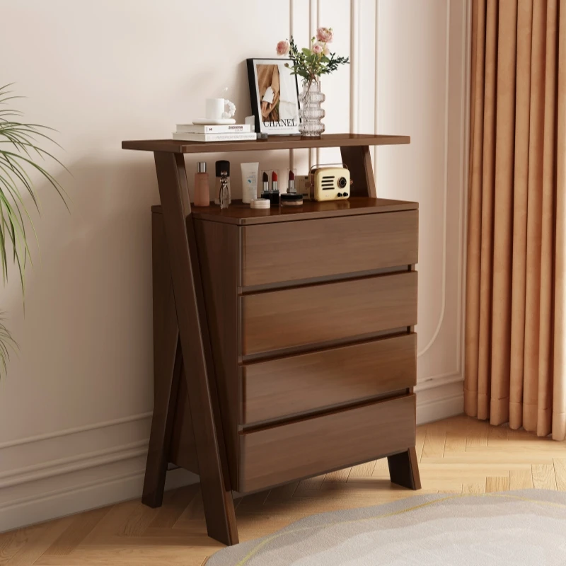 Solid wood chest of drawers, four drawers, simple bedroom locker, log style