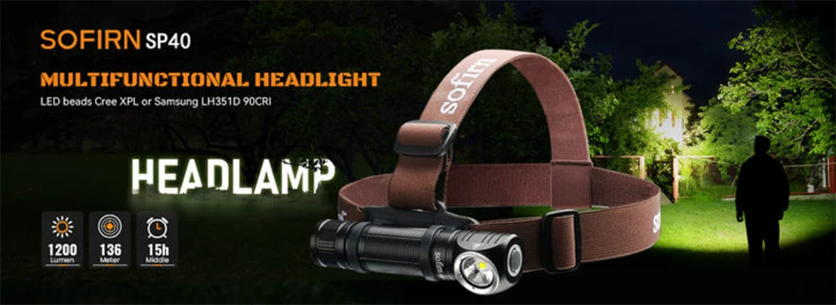 Sofirn Lampada Frontale LED USB Ricaricabile SP40 1200 Lumen XP L LED