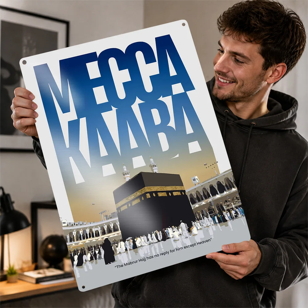 Mecca Kaaba Architecture Aluminum Poster Graphic Design Wall Art For Prayer Room Personalized Metal Sign Faith Inspired Gift