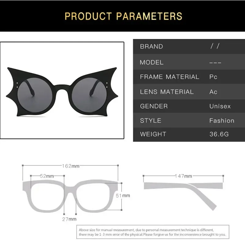 Women Men Bat Eyewear Festival Hip Hop Funny Eyeglasses Vintage Halloween Sunglasses Outdoor Sun Glasses UV400 Party Decoration