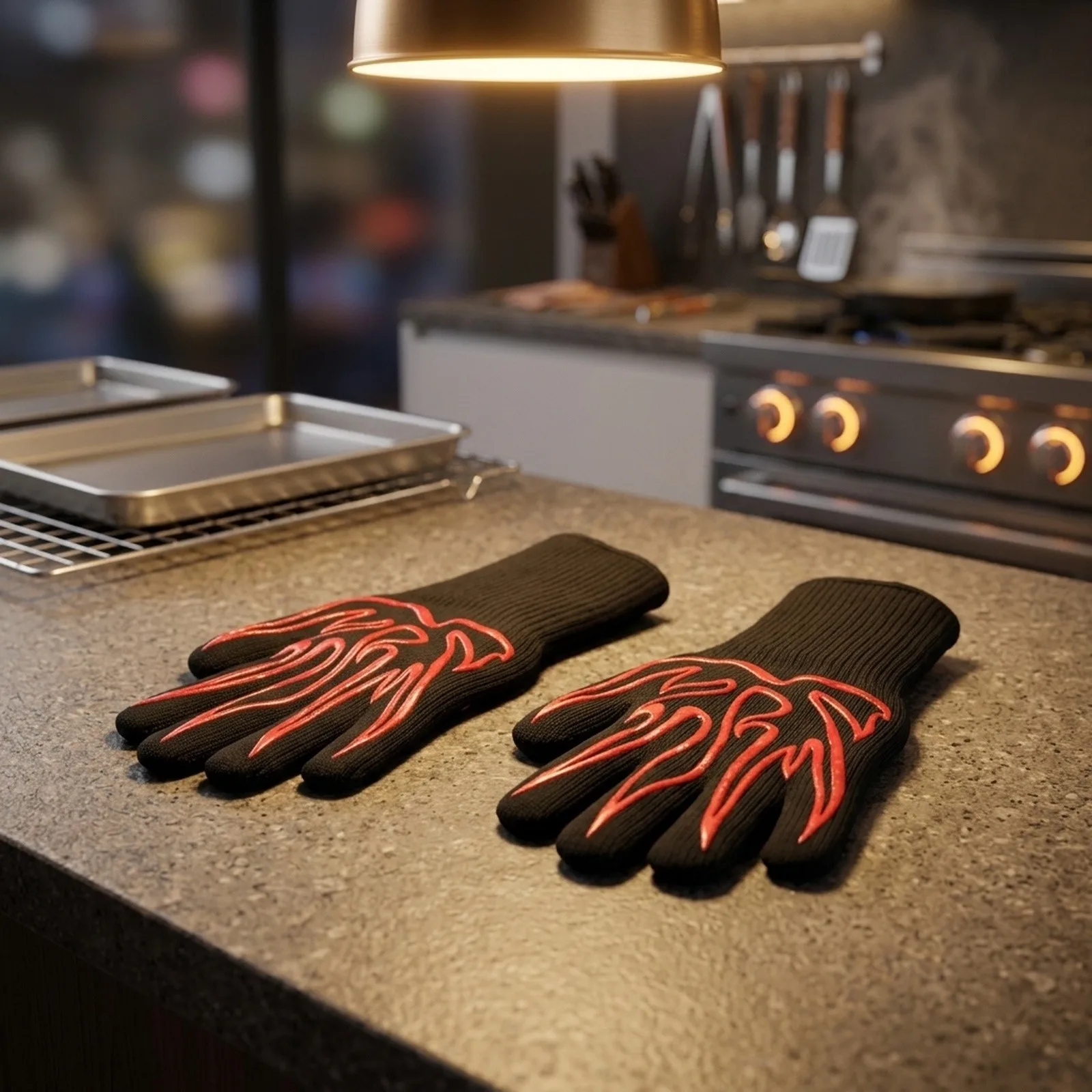 Baking Gloves Heat Resistant Gloves Indoor Baking Aramid Fiber Material Breathable Fabric Comfortable Cotton Lining