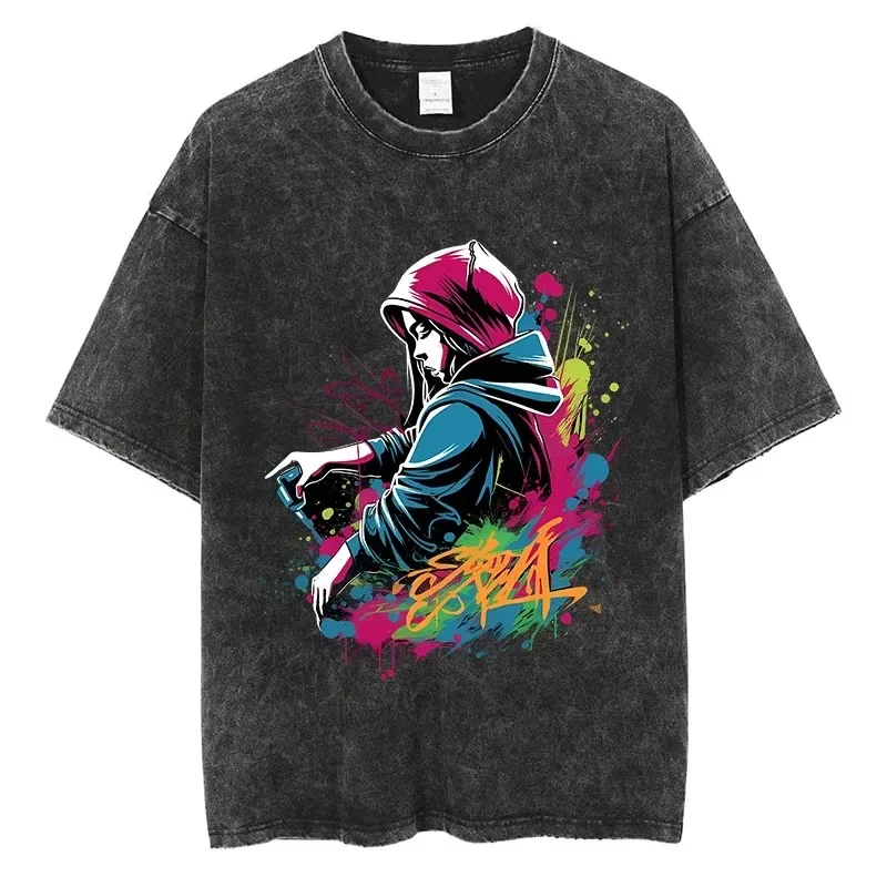 High street fashion T shirt hip hop rap street dance gangsta style oversized T-shirt cotton vintage youthful men women tees