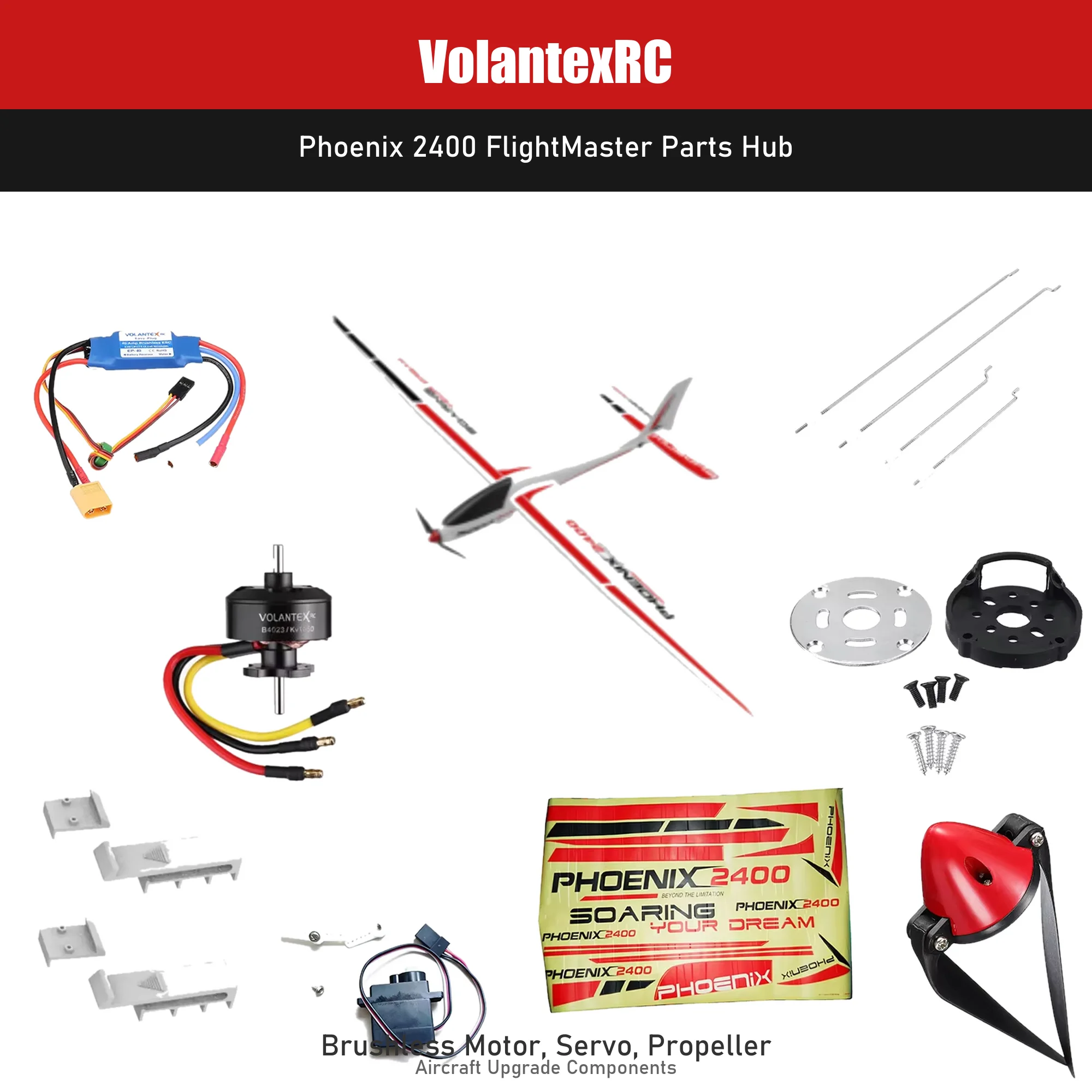 VolantexRC Phoenix 2400 FlightMaster Parts Hub – Bürstenloser Motor, Servo, Propeller & Flugzeug-Upgrade-Komponenten