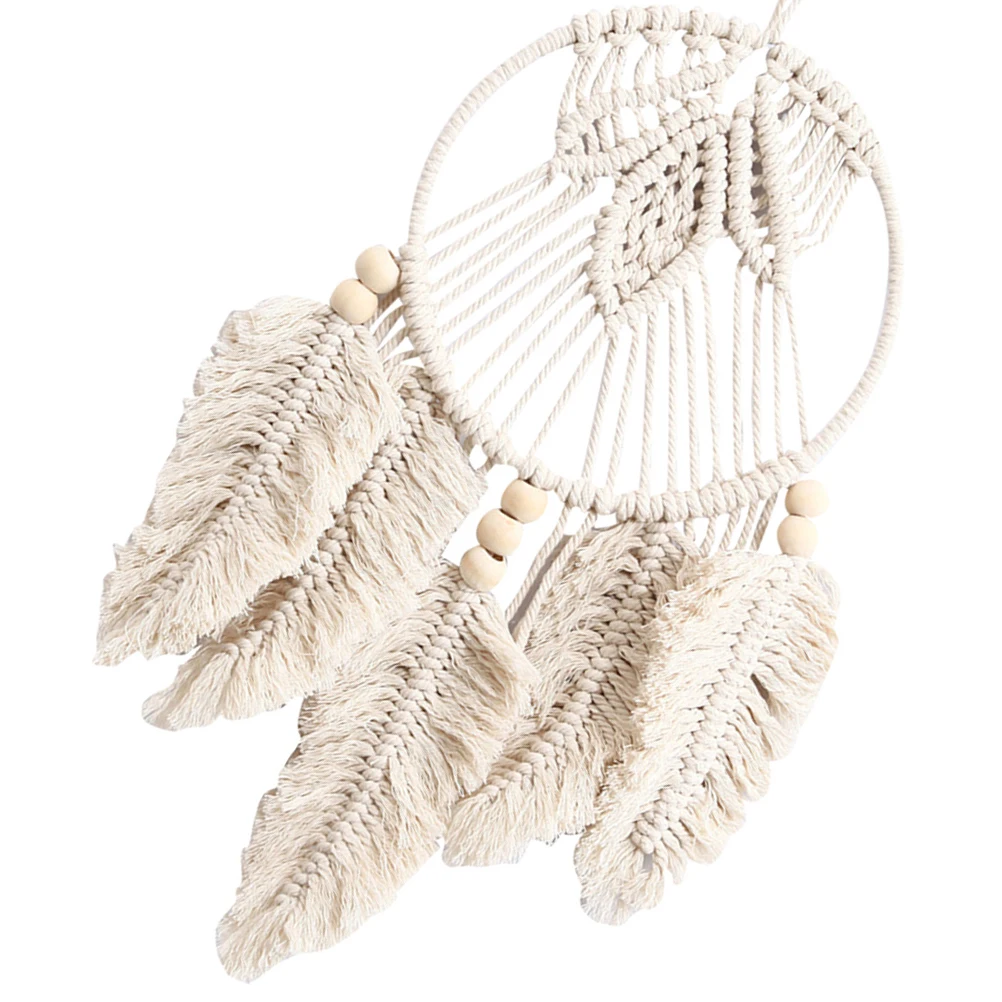 

1pc Bamboo Circle Wall Decoration Beige Dream Catcher Cotton Hanging Art Pendant Home Room Decorative Leaf Handmade Wall-Mounted