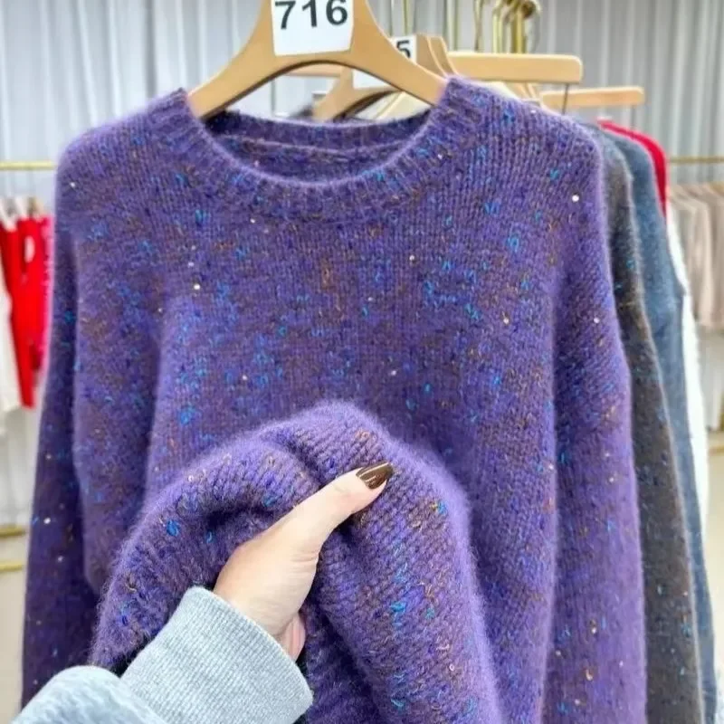 

Round Neck Long Sleeve Pullover Contrast Thread Casual Loose Top