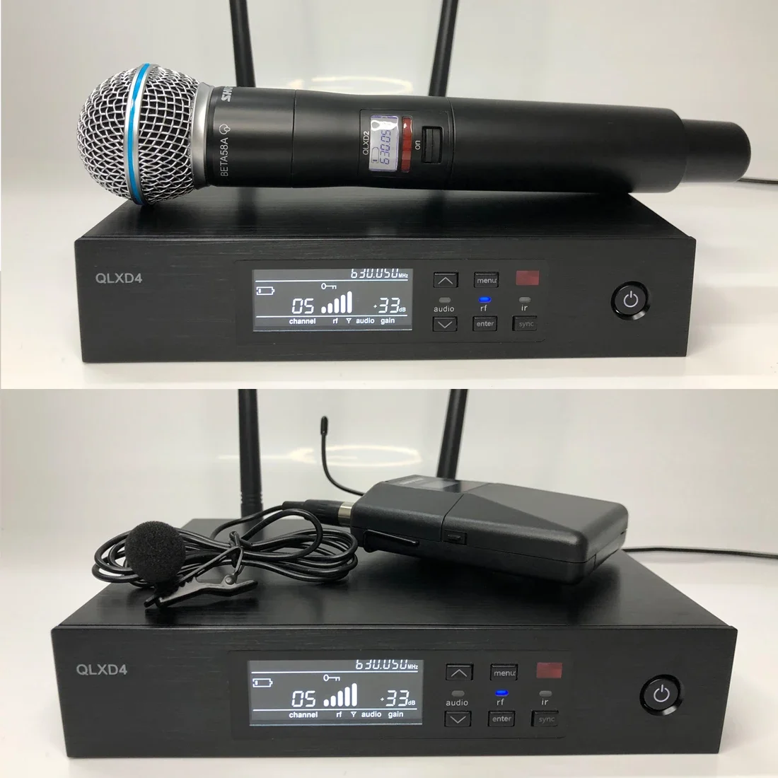 Micrófono inalámbrico QLXD4 Profesional Recargable UHF True Diversity Condense Sistema de micrófono de solapa inalámbrico para Live Black