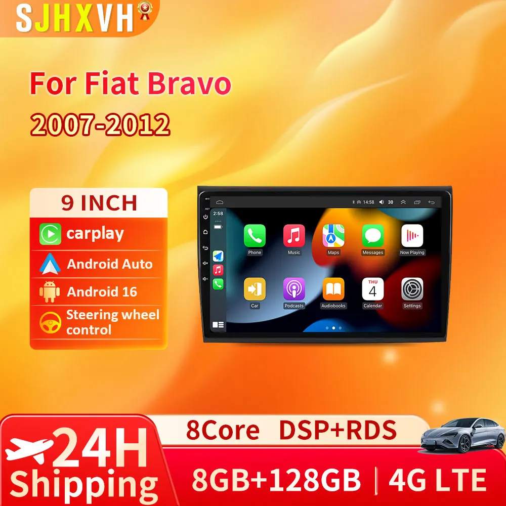 

Android 16 For Fiat Bravo 198 2 II 2007 -2014 2K QLED Android Car Radio Multimedia Video Player GPS stereo CarPlay 4G Head Unit