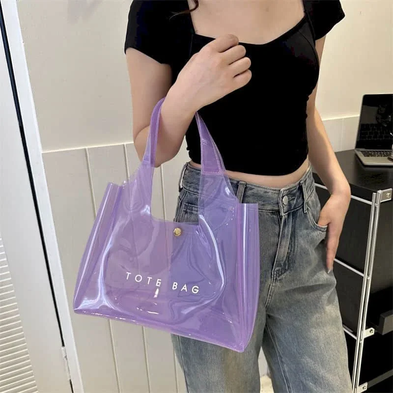Jelly Handbag for Women Tote Bag Reusable Waterrproof PVC Shoulder Bags Casual Letter Printed Fashion Durable Gift Shopping Bags