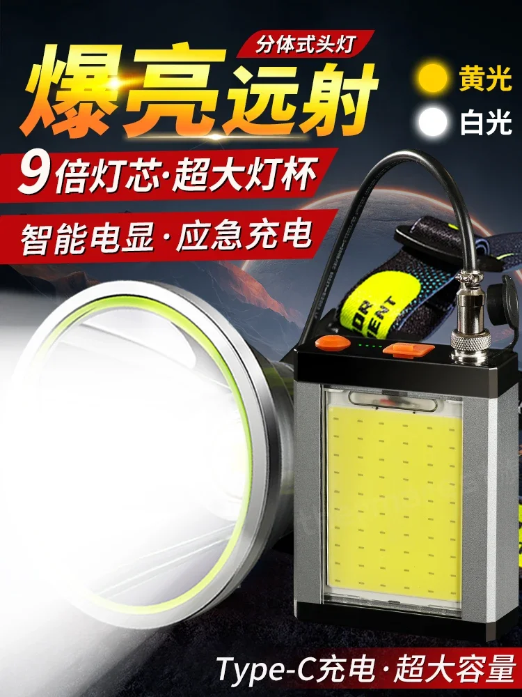 

Headlight strong light super bright charging outdoor lithium battery long battery life night fishing fish with battery hernia he