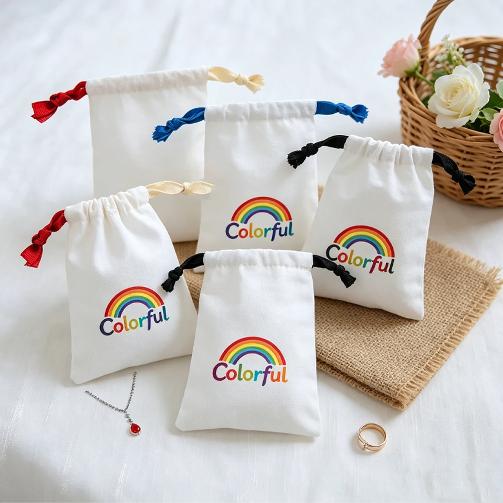 100 Bolsas de Joyería de Algodón Blanco con Logotipo Personalizado, Bolsitas con Cordón, Regalo de Boda, Recuerdos, Dulces, Perfume, Embalaje para Fiestas y Eventos