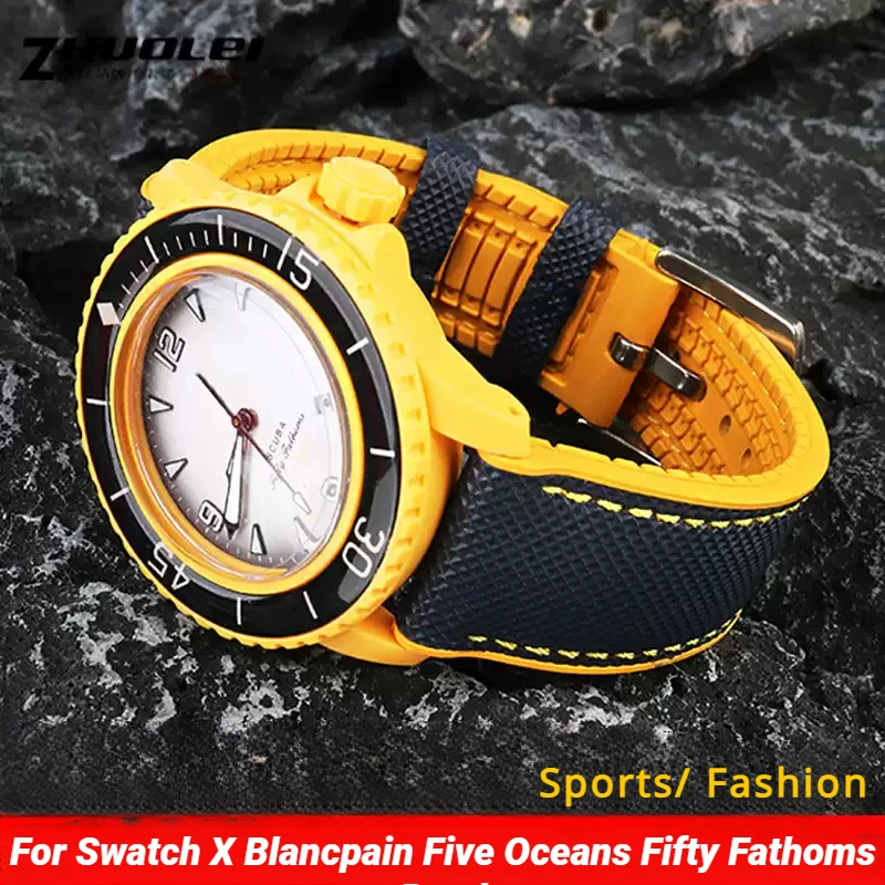 High Quality Blue Fluoro Rubber Watchband For Swatch X Blancpain Five Oceans For Fifty Fathoms Sports Watch Strap Men Women Band