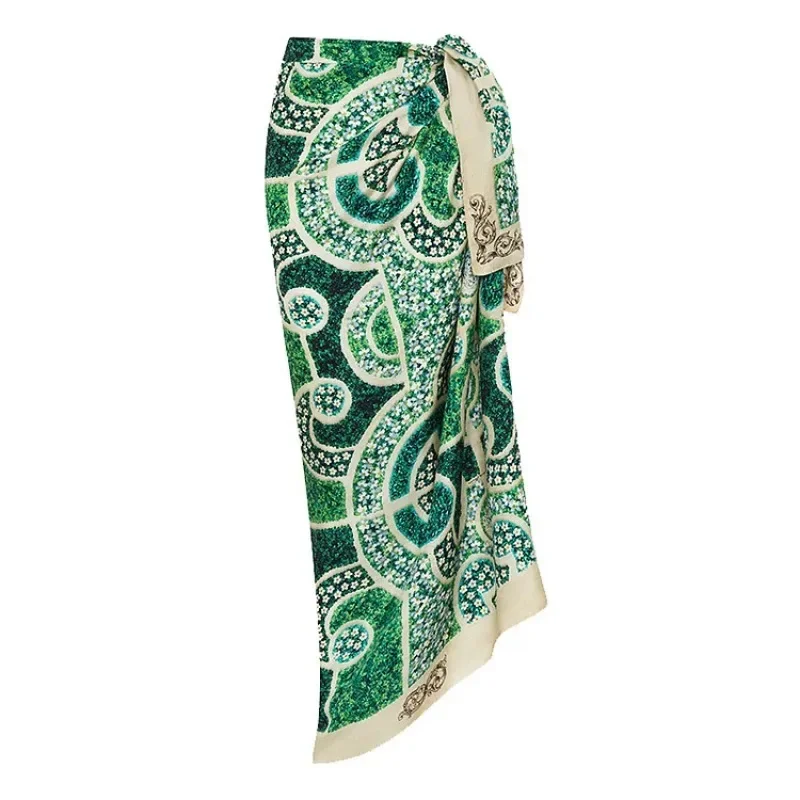Conjunto de traje de baño de una pieza para mujeres de belleza 2025, nuevo artículo popular impreso de estilo étnico verde