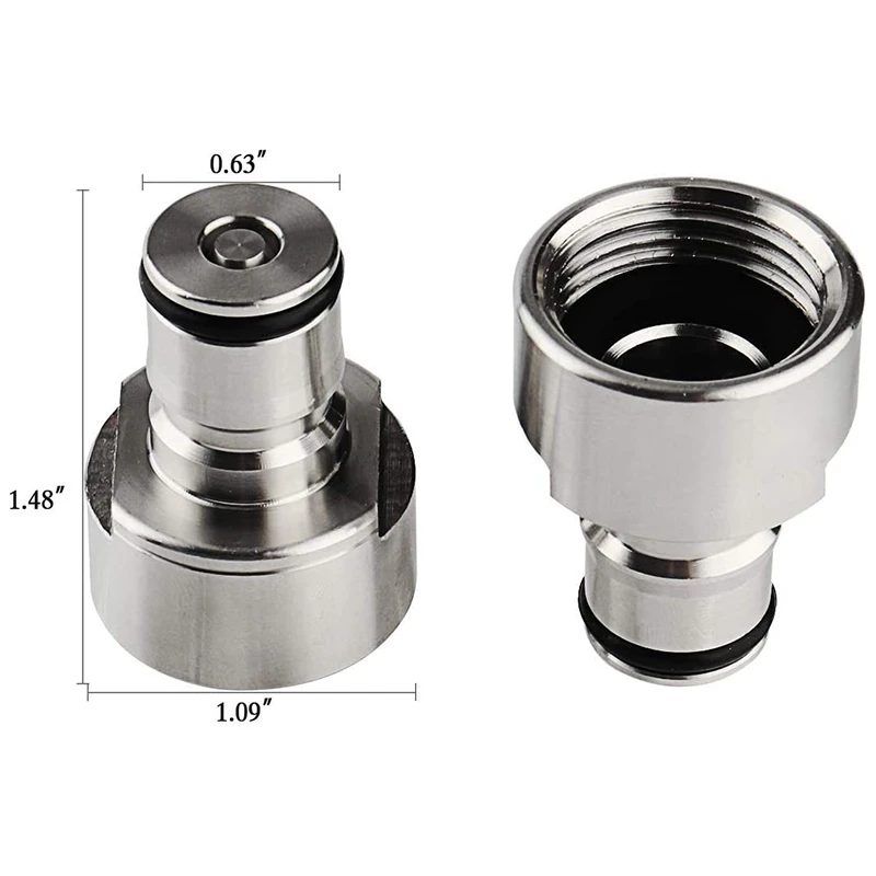 Ball Lock Keg Coupler Adapter Ball Lock Quick Disconnect Conversion Kit Keg Coupler 5/8 Thread Stainless Steel Gas & Liquid Post