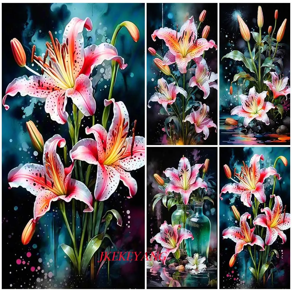 DIY Diamond Painting Cross Stitch Kit Pink Lily Flower Full Square Diamond Mosaic New Collection 2024 Home Decor Gift