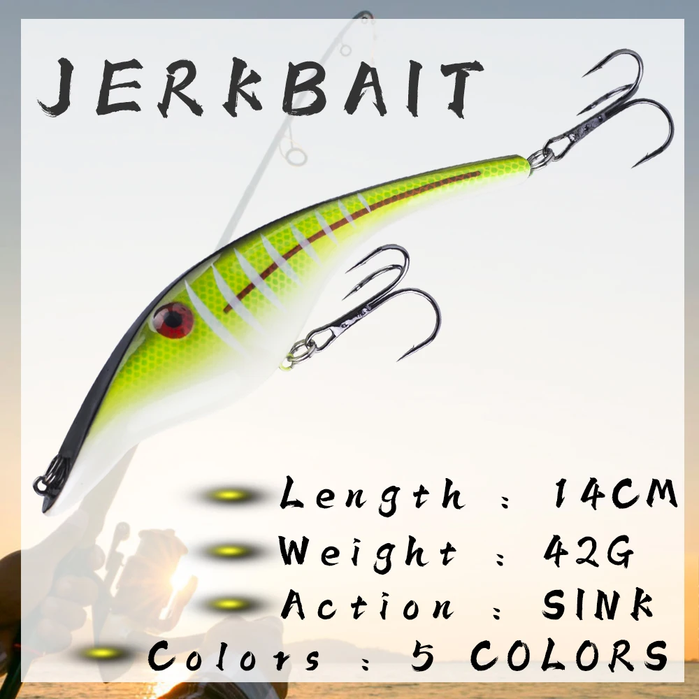 AYWFISH 14CM 42G Jerk Bait Sinking Hard Body Minnow Saltwater Lipless Crank Wobbler Fishing Lure Jerkbait For Pike Musky Fishing