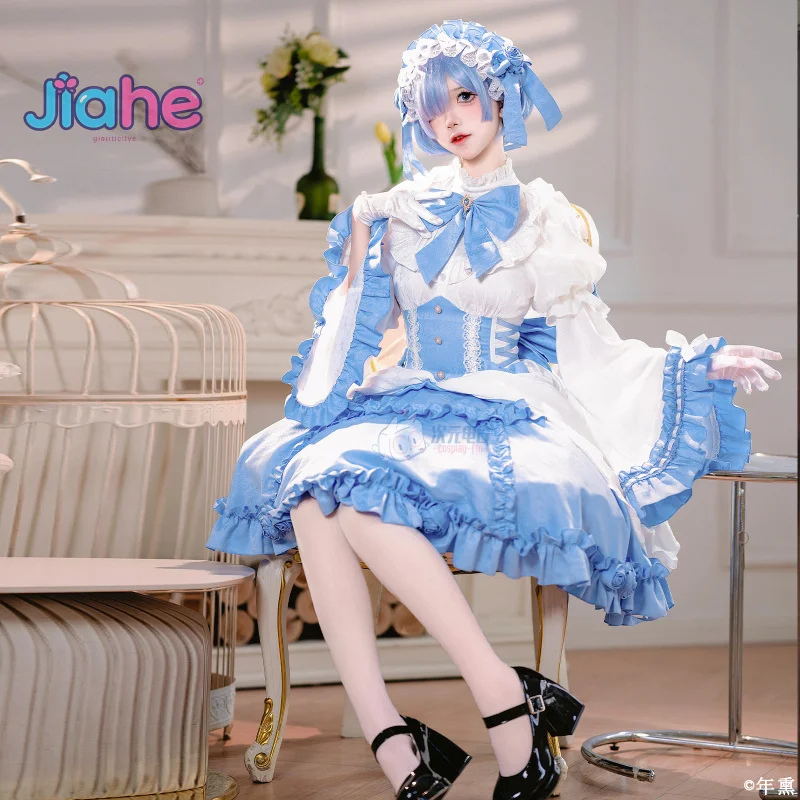 Anime re: zero rem cosplay traje halloween carnaval vestido gótico lolita doce vestido acessórios adereços meninas rem uniforme conjunto