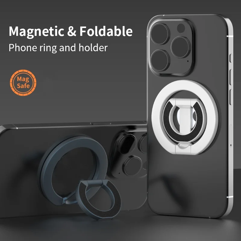 Double Magnetic Cell Phone Ring Holder Compatible with iPhone 16 12 13 14 15 Series MagSafe Removable Cell Phone Grip Kickstand