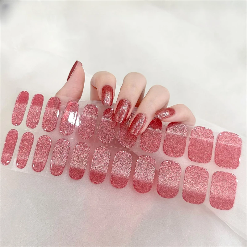 Katzenaugen Farbverlauf Glitzer Farbe Gel Nagel Aufkleber Großhandel voll halb gehärtet Gel Nagel Wraps Nail Art Dekorationen UV-Lampe brauchen