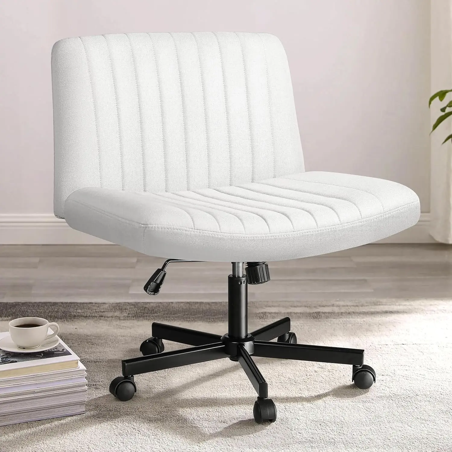 

Criss Cross Chair with Wheels,Fabric Padded Armless Cross Legged Office Desk Chair for Home Office,Modern Swive