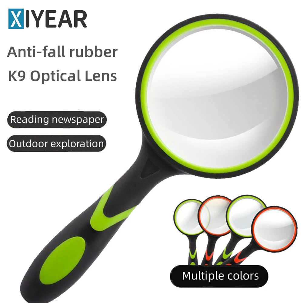 Lupa hd Glass Rubber Handle Magnifier Real Handheld Lupa para Idosos e Crianças a Ler Livros e Jornais 10x