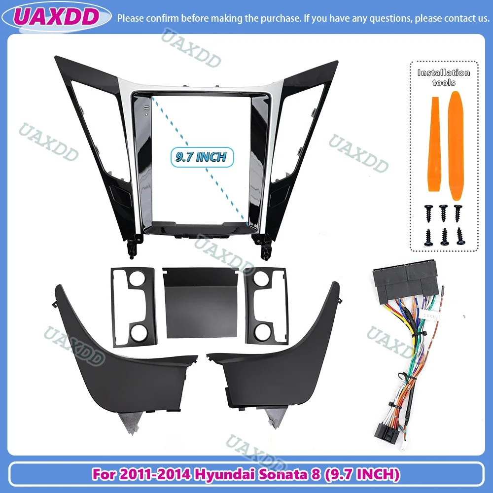 Layar vertikal untuk Tesla 2011-2014 Hyundai Sonata 8 9.7 inci 2 Din mobil CD Android bingkai adaptor panel fascia kabel video harness