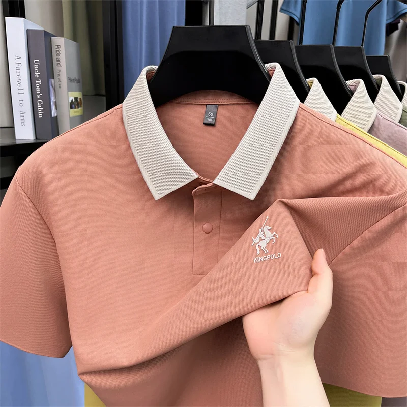 Designer brand ice silk short sleeve polo shirt high-end pony embossed men's new fashion breathable casual Paul summer T-shirt