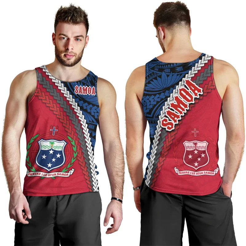 

Cool Fashion 3D Polynesian Samoa Flag Printed Tank Top Men Samoa National Emblem Graphic Tank Tops Gym Clothing Men Vintage Tops