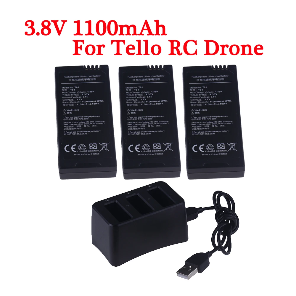 3.8V 1100mAh Lithium Battery With 3-In-1 Charger For TELLO Quadcopter Spare Parts RC Drone Batteries Accessories