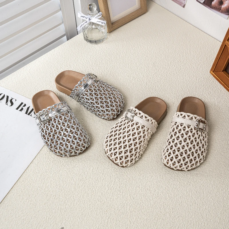 Mumoresip Children Outdoor Slippers Summer Woven Toddlers Girls Causal Shoes Hollow-out Breathable Kids Non-slip Beach Slippers